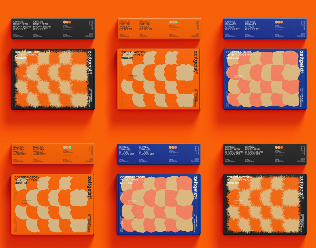 Six different set of product packaging in an orange background