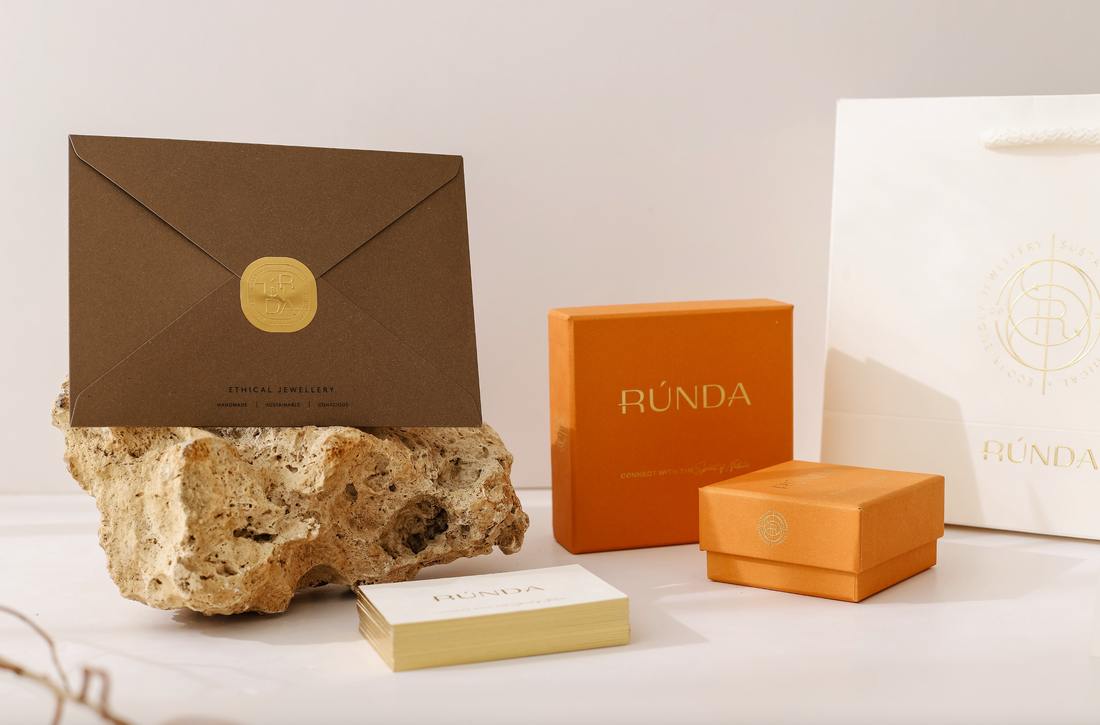 luxury packaging set in orange color and a set of gold envelope. 